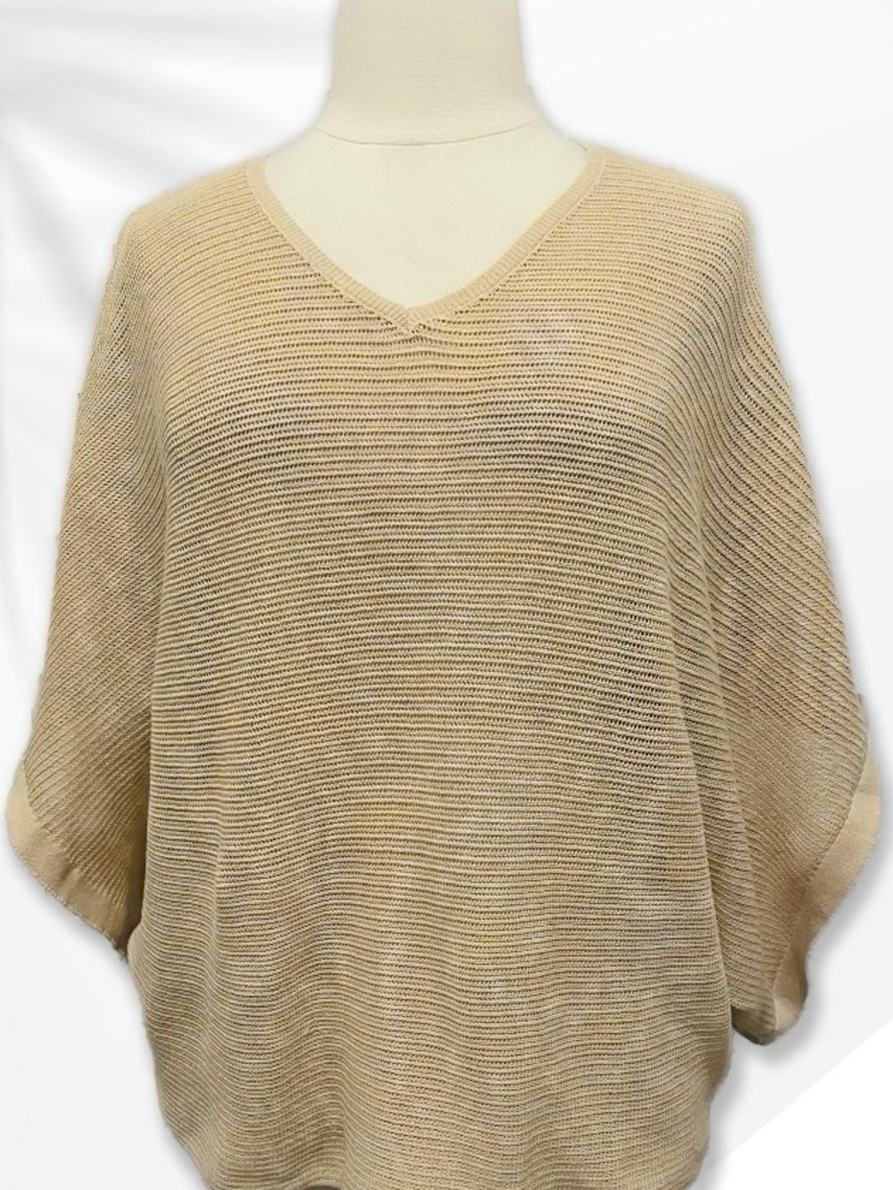 Beige V-Neck Lightweight Knit Sweater XL